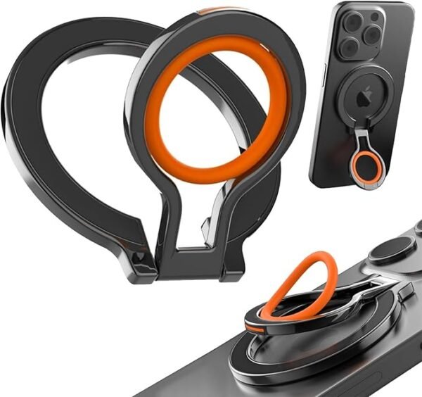 Magnetic Phone Grip Holder with Silicone Finger Strap for Mag-Safe Ring Holder Stand, Adjustable Kickstand for iPhone 16 Pro Max Plus 15 14 13 12, مسكة جوال, Compatible with Wireless Charging