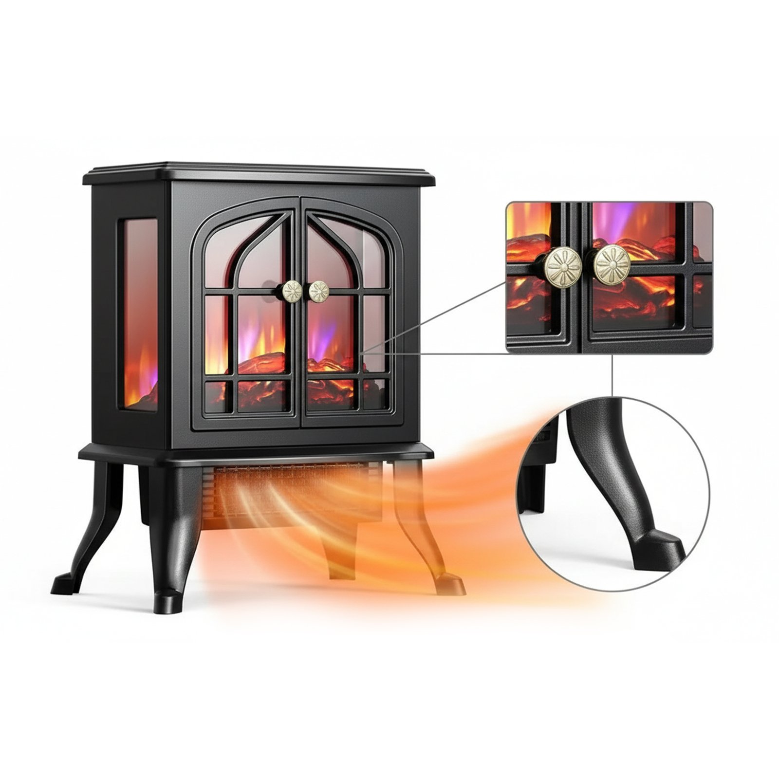 DENX DX-2628 2000W Electric Fireplace | 3D Flame, Fast Heating, Modern Stove Heater for Home
