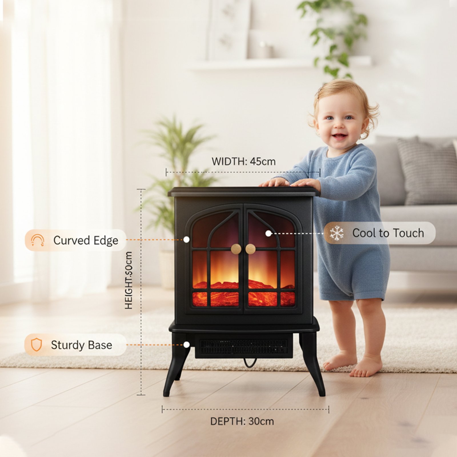 DENX DX-2628 2000W Electric Fireplace | 3D Flame, Fast Heating, Modern Stove Heater for Home - Image 2